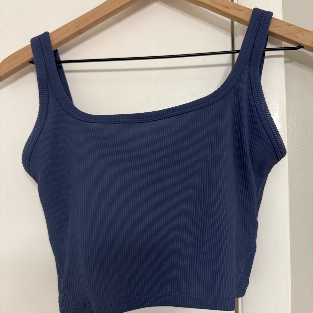 Blue Ribbed Workout Top